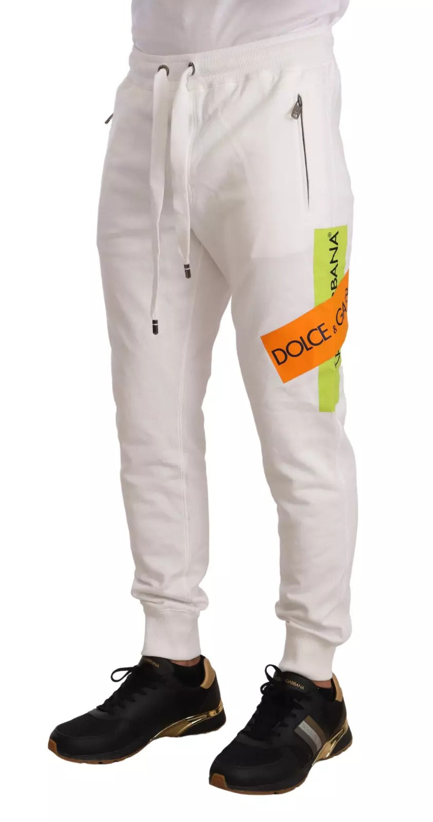 White Cotton Logo Patch Sweatpants Jogging Pants