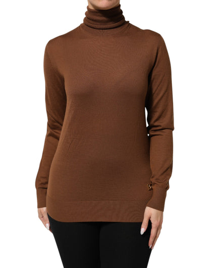 Brown Cashmere Turtle Neck Pullover Sweater