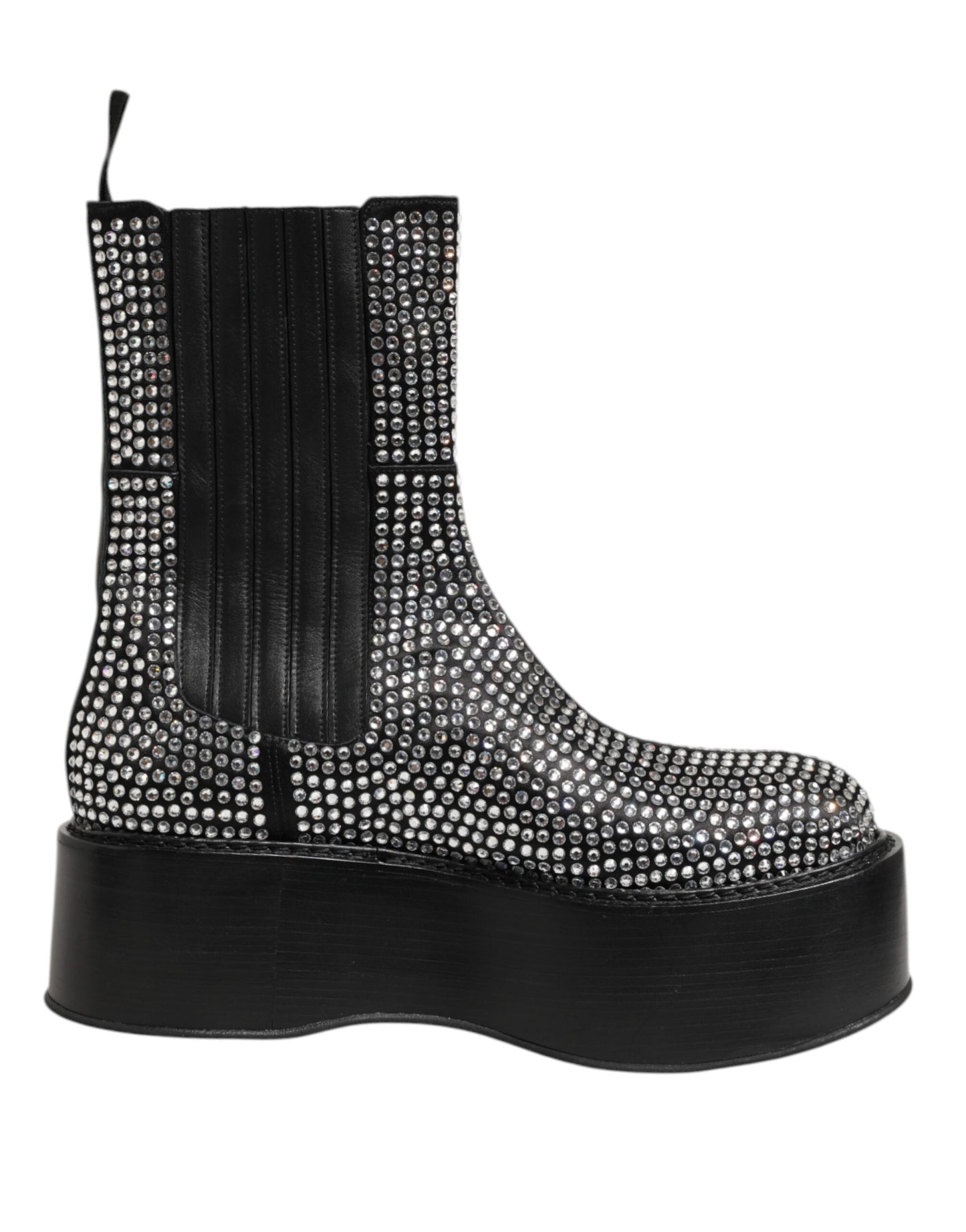 Black Crystal Strass Mid Calf Short Boots  Shoes
