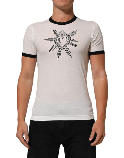 White Sacred Heart Cotton Crew Neck T-shirt