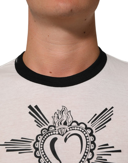 White Sacred Heart Cotton Crew Neck T-shirt