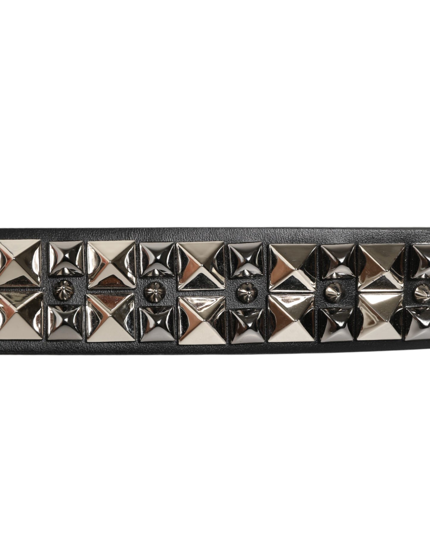 Black Calf Leather Studded Silver Buckle Belt