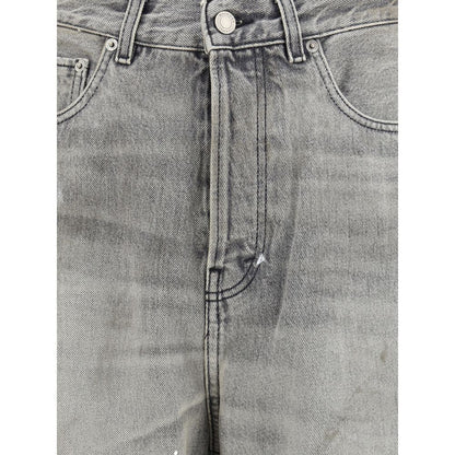 Gray Cotton Straight-Leg Jeans