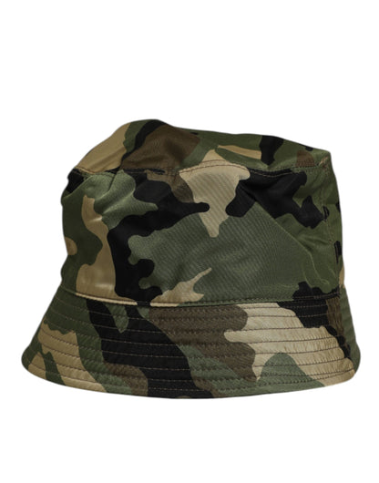 Green Camouflage Polyamide Logo Bucket Cap Hat