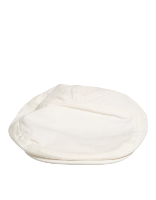 White Cotton Blend Leather Trim Flat Men Cap Hat
