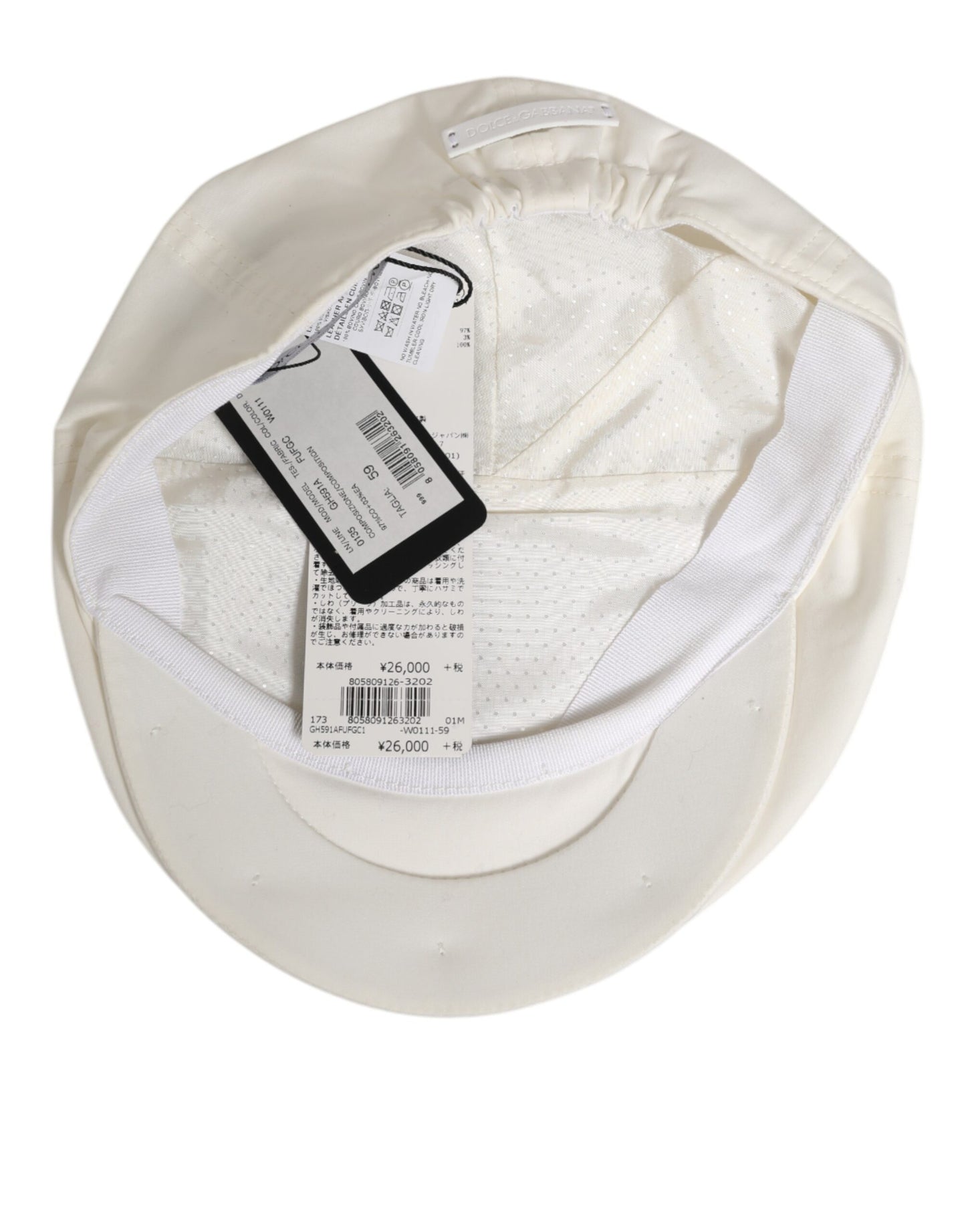White Cotton Blend Leather Trim Flat Men Cap Hat