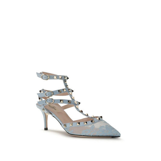 Light Blue Fabric High Heel Pumps