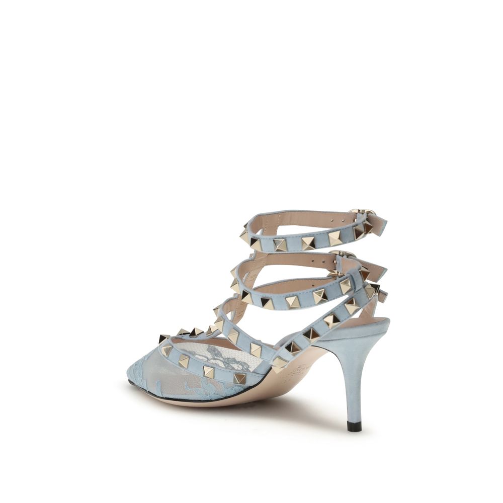 Light Blue Fabric High Heel Pumps