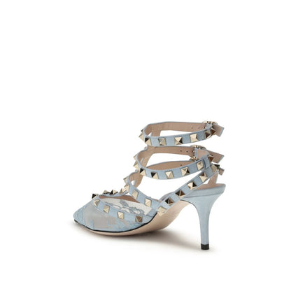 Light Blue Fabric High Heel Pumps