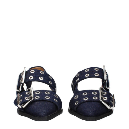 Blue Fabric Flat Sandals