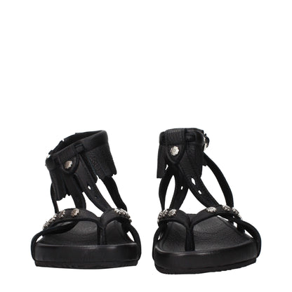 Black Leather Flat Sandals