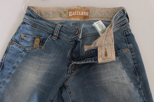 Blue Washed Mid Waist Skinny Casual Denim Pants