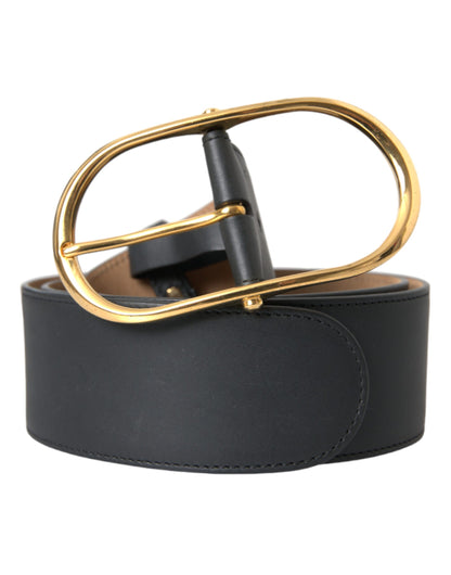 Black Leather Classic Metal Oval Buckle Belt