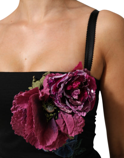 Black Flower Applqies Bodycon Sheath Dress