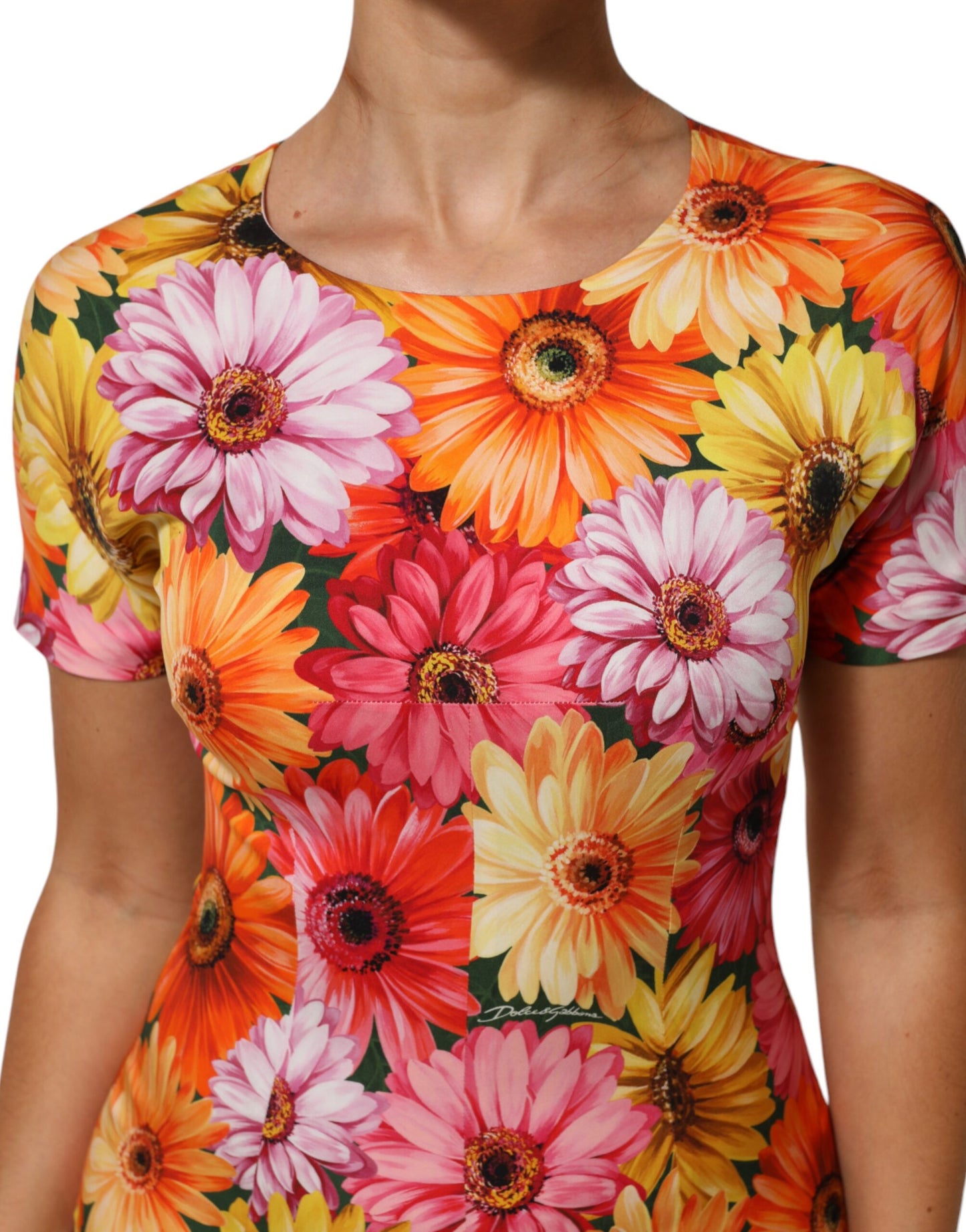 Multicolor Floral Print SilkSheath Midi Dress