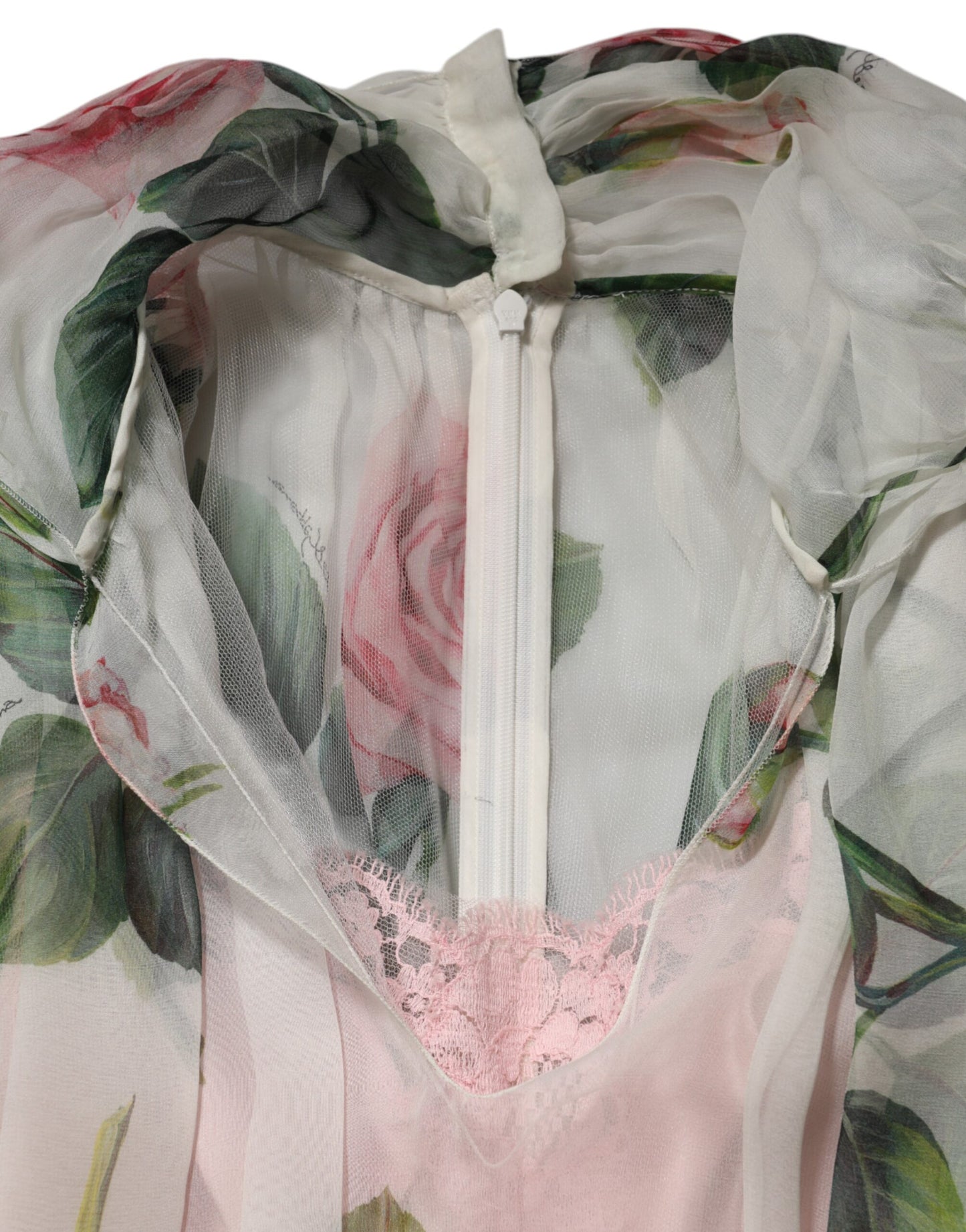 White Floral Print Silk Pleated Midi Dress