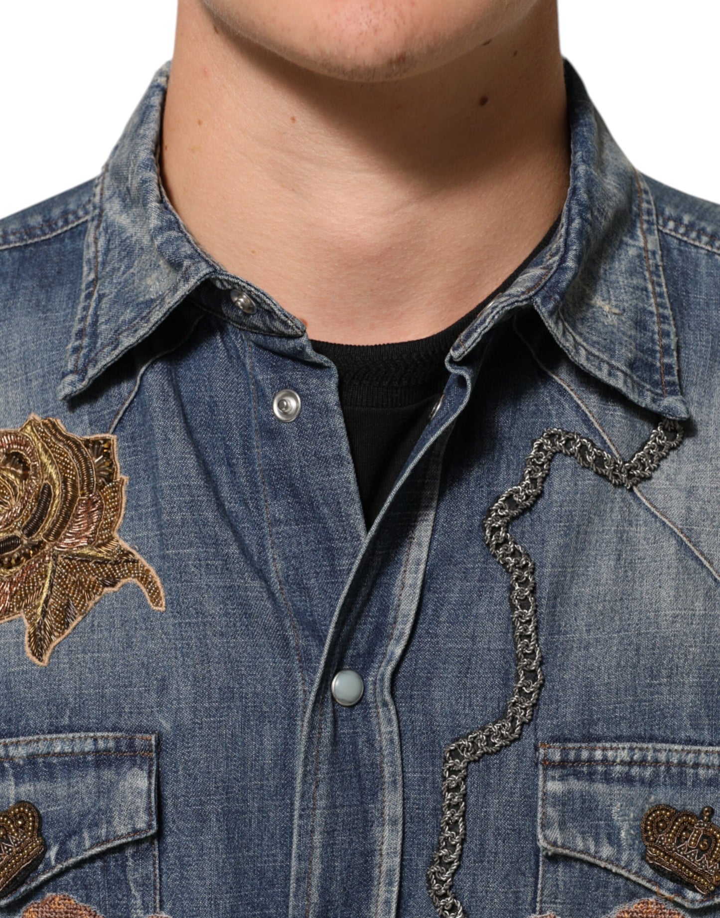 Blue Angel Patch Denim Buttoned Down Men Shirt