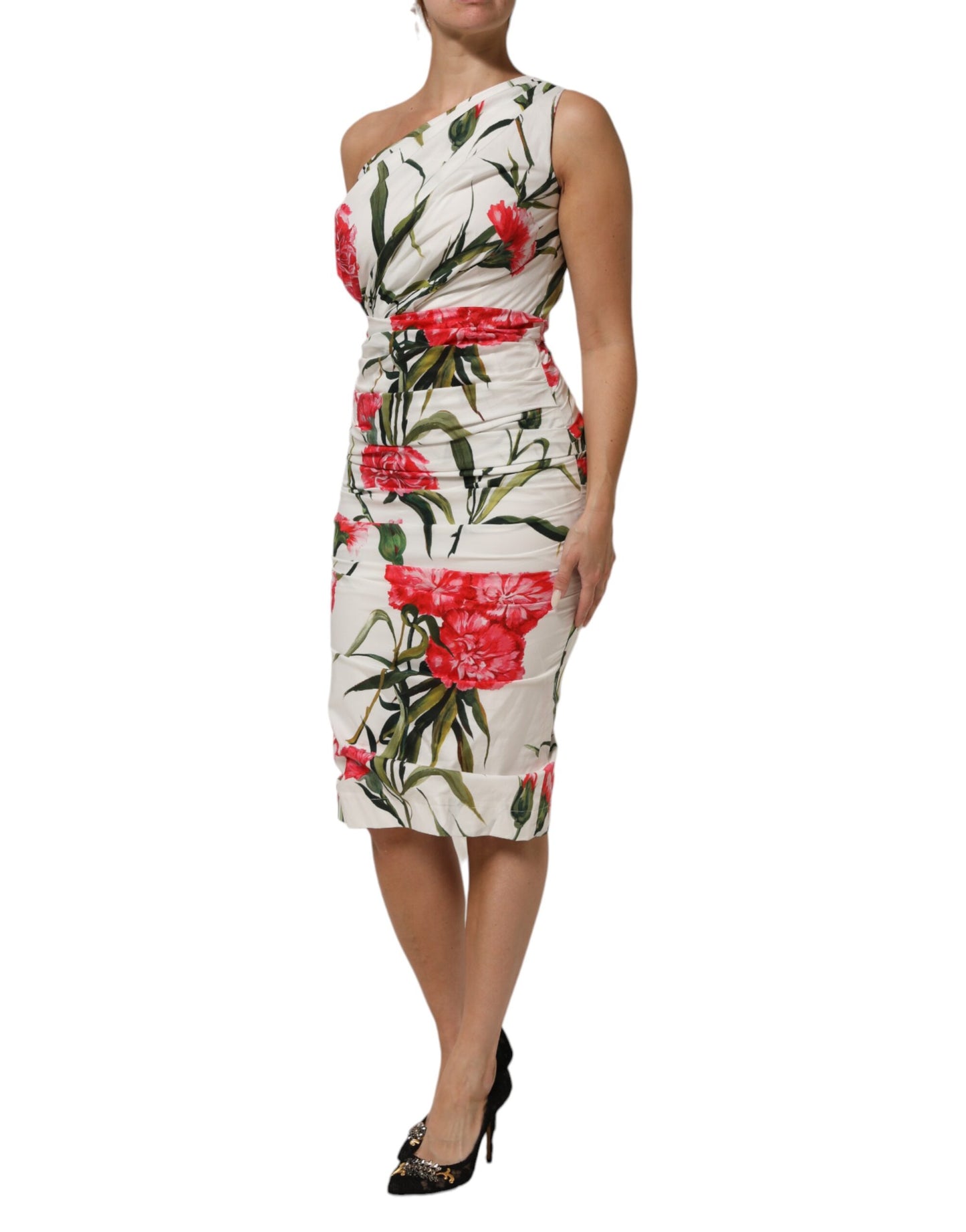 White Floral One Shoulder Sheath Dress