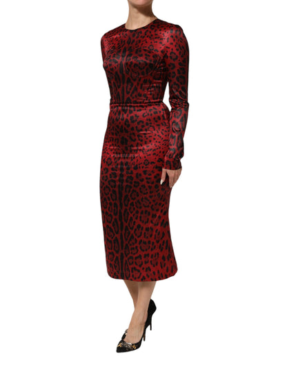 Red Leopard Sheath Long Sleeves Dress