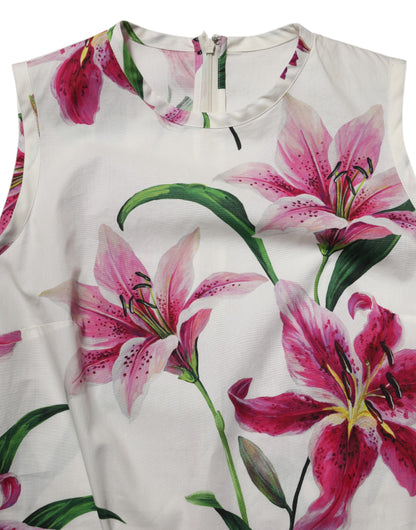 White Cotton Floral Sleeveless Mini Dress