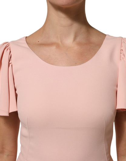 Pink Viscose Short Sleeves Sheath Midi Dress