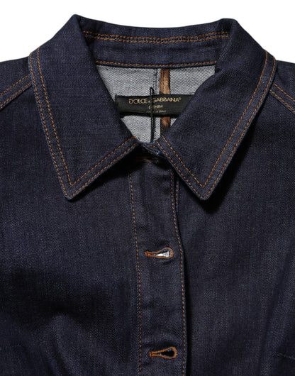Dark Blue Cotton Collared Denim Coat Jacket