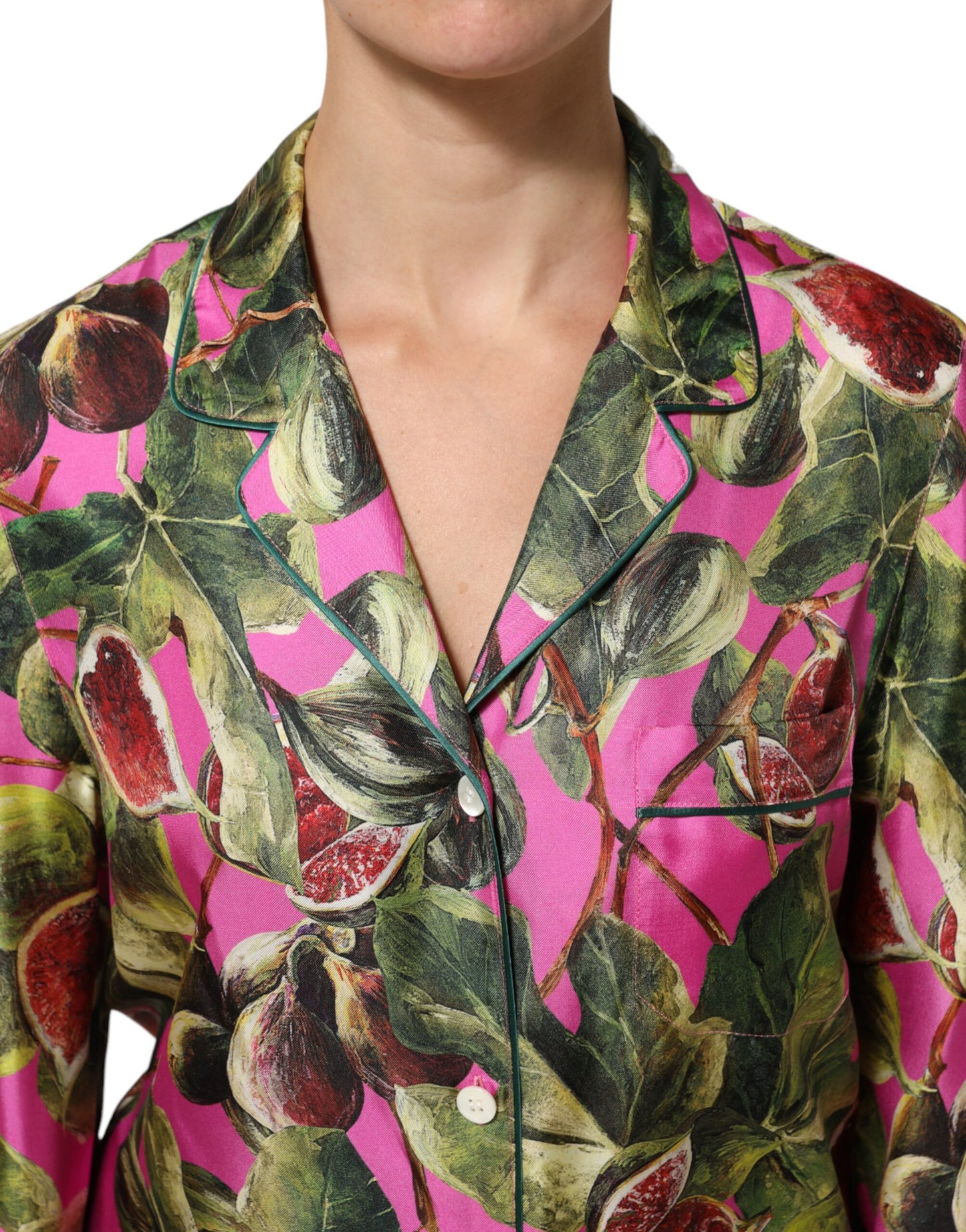 Hot Pink Fig Printed Silk Shirt Blouse Top