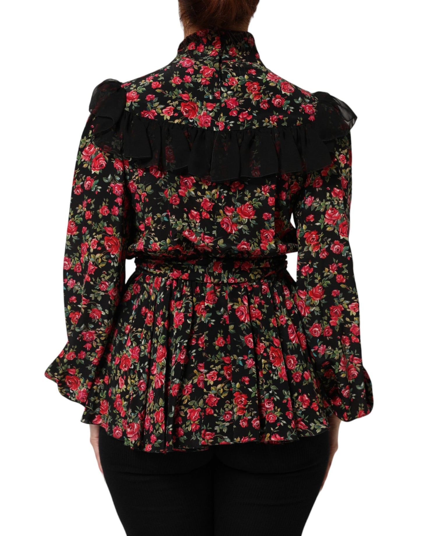 Black Floral Print Long Sleeve Blouse Top