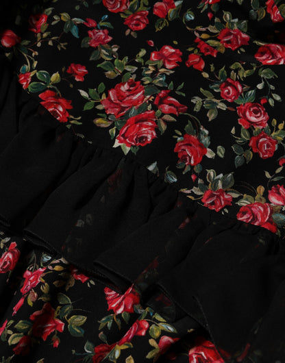 Black Floral Print Long Sleeve Blouse Top