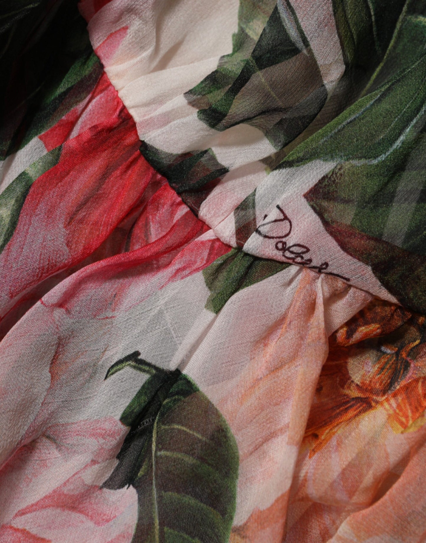 Pink Camellias Printed Silk V-neck Blouse Top