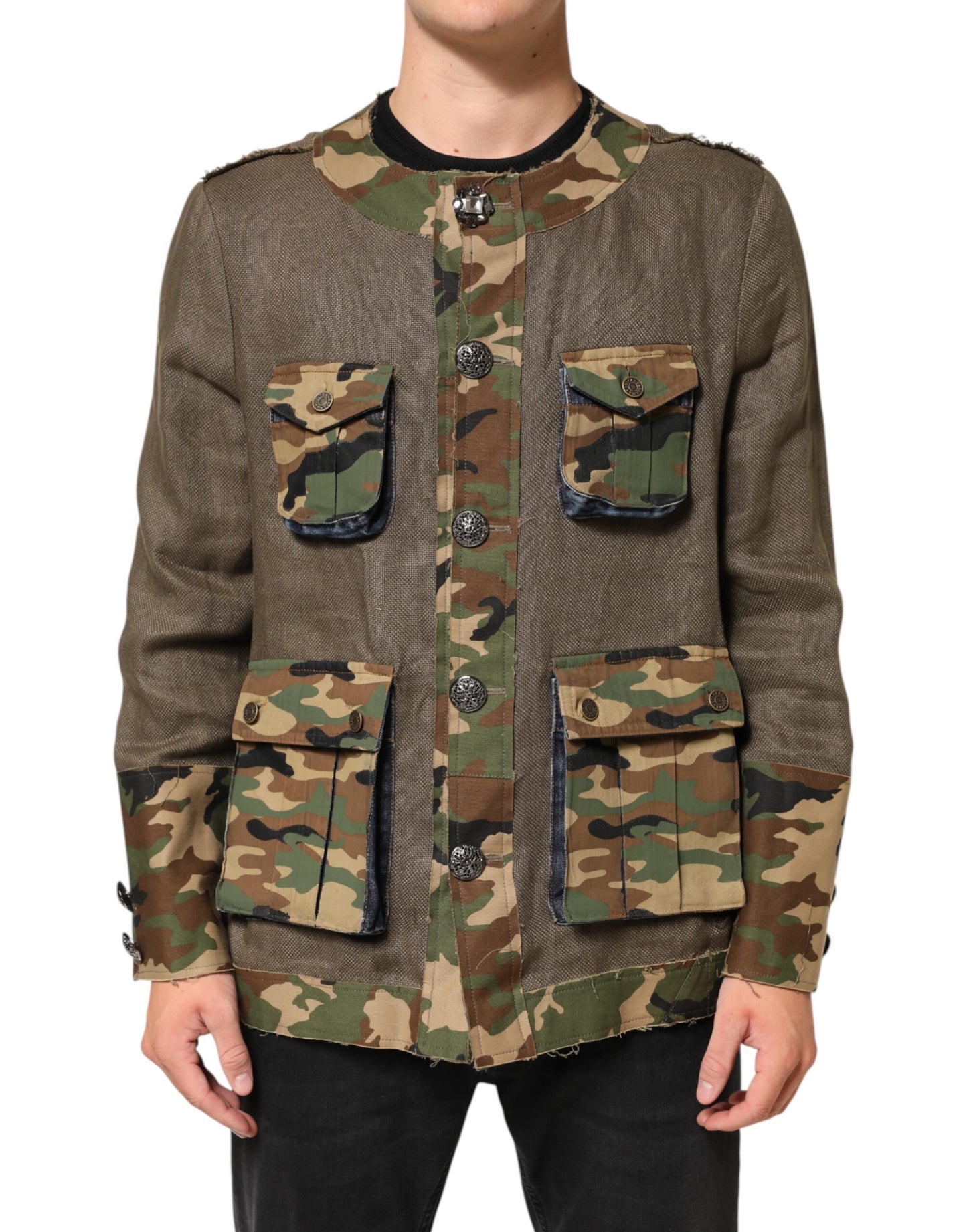 Brown Camouflage Linen Button Down Jacket