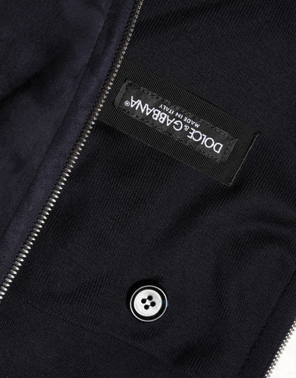 Black Leather Full Zip Hooded Blouson Jacket