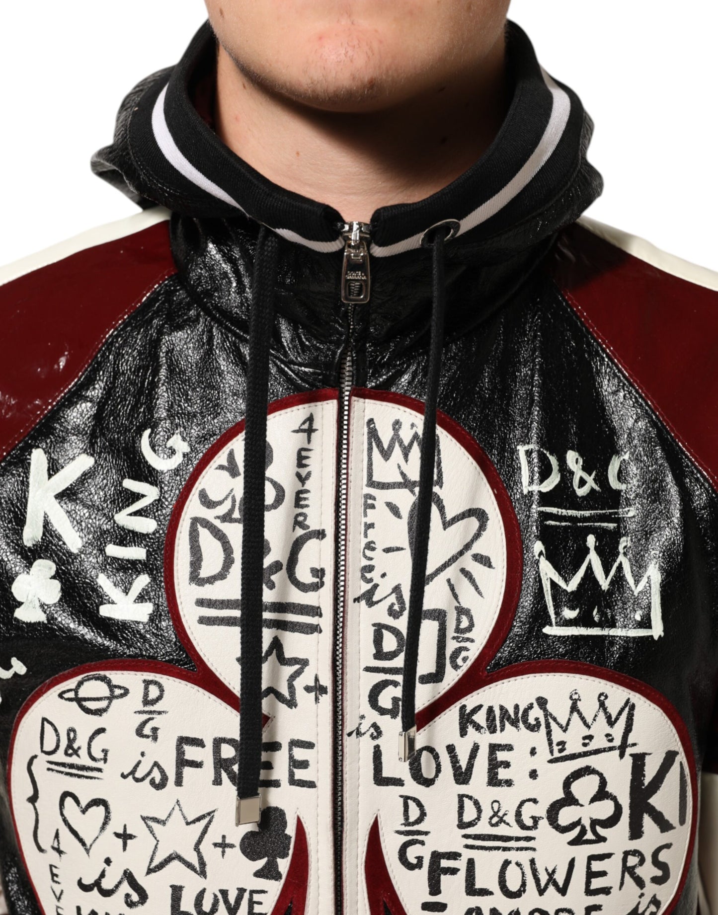 Multicolor Hooded Leather DG King Men Biker Jacket