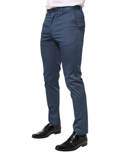 Blue Cotton Mid Waist Dress Men Trouser Pants