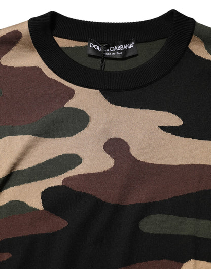Multicolor Camouflage Crew Neck Men Pullover Sweater