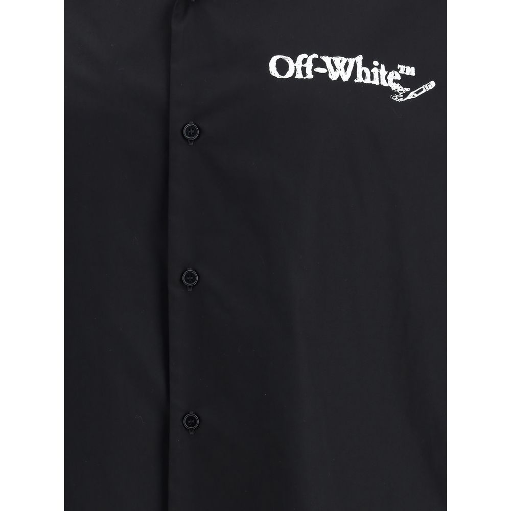 Black Cotton Pattern Shirt