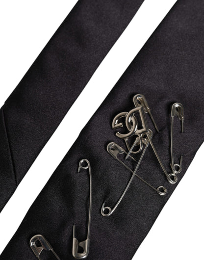 Black Safety Pins Silk Adjustable Necktie Accessory Tie
