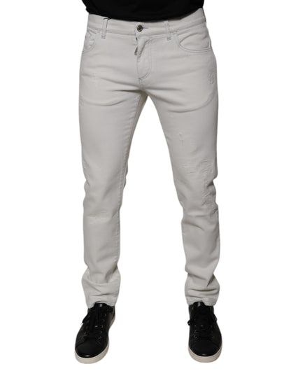 White Cotton Stretch Skinny Men Denim Jeans