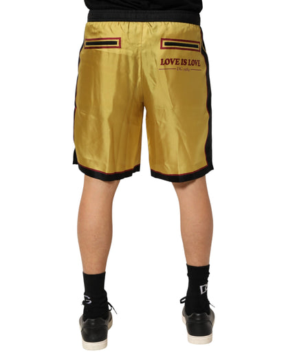 Yellow Floral Print Silk Men Bermuda Shorts