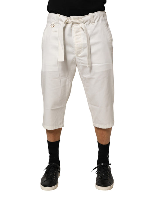 White Cotton Stretch Cropped Trouser Pants