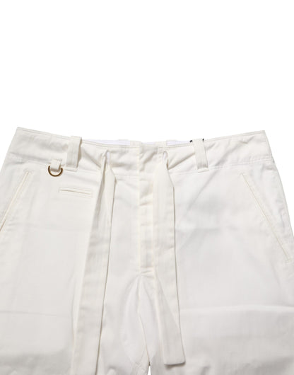 White Cotton Stretch Cropped Trouser Pants