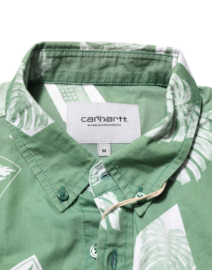 Green Printed Cotton Collared Short Sleeves Polo Shirt