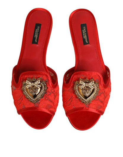 Red Devotion Lace Flats Slip On Sandals Shoes
