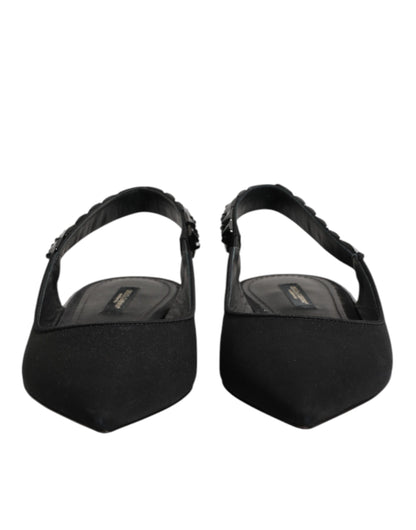 Black Crystal Charmeuse Slingback Shoes