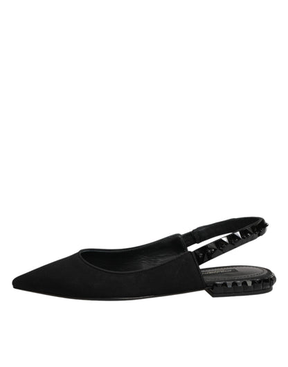 Black Crystal Charmeuse Slingback Shoes