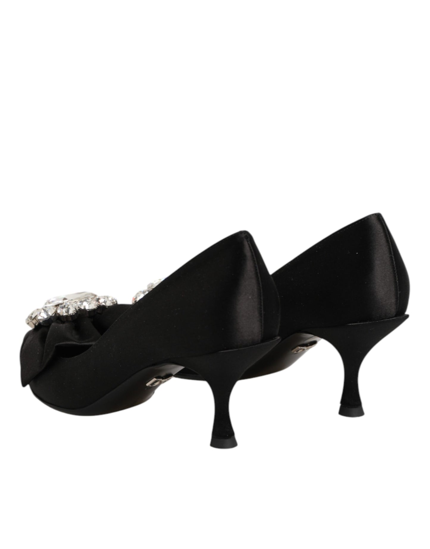 Black Satin Bow Crystal Embellishment Pumps Shoes