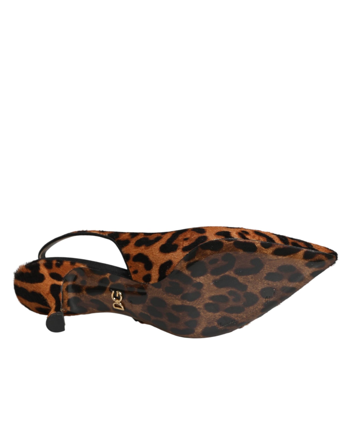 Brown Leopard Calfskin Fur Slingbacks Shoes