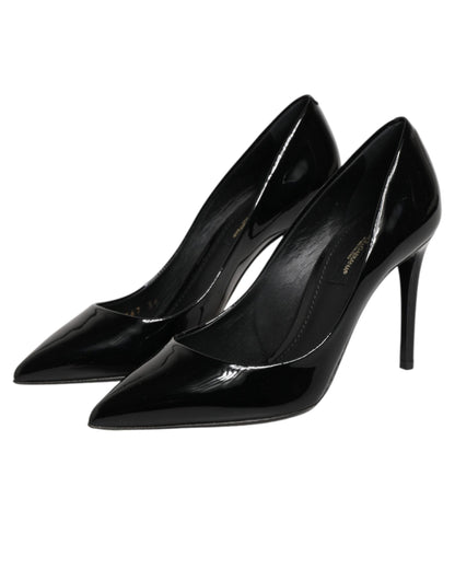 Black Leather Stiletto Heels Pumps Shoes