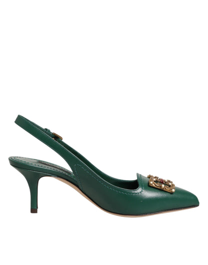 Green Leather AMORE Heels Slingbacks Shoes