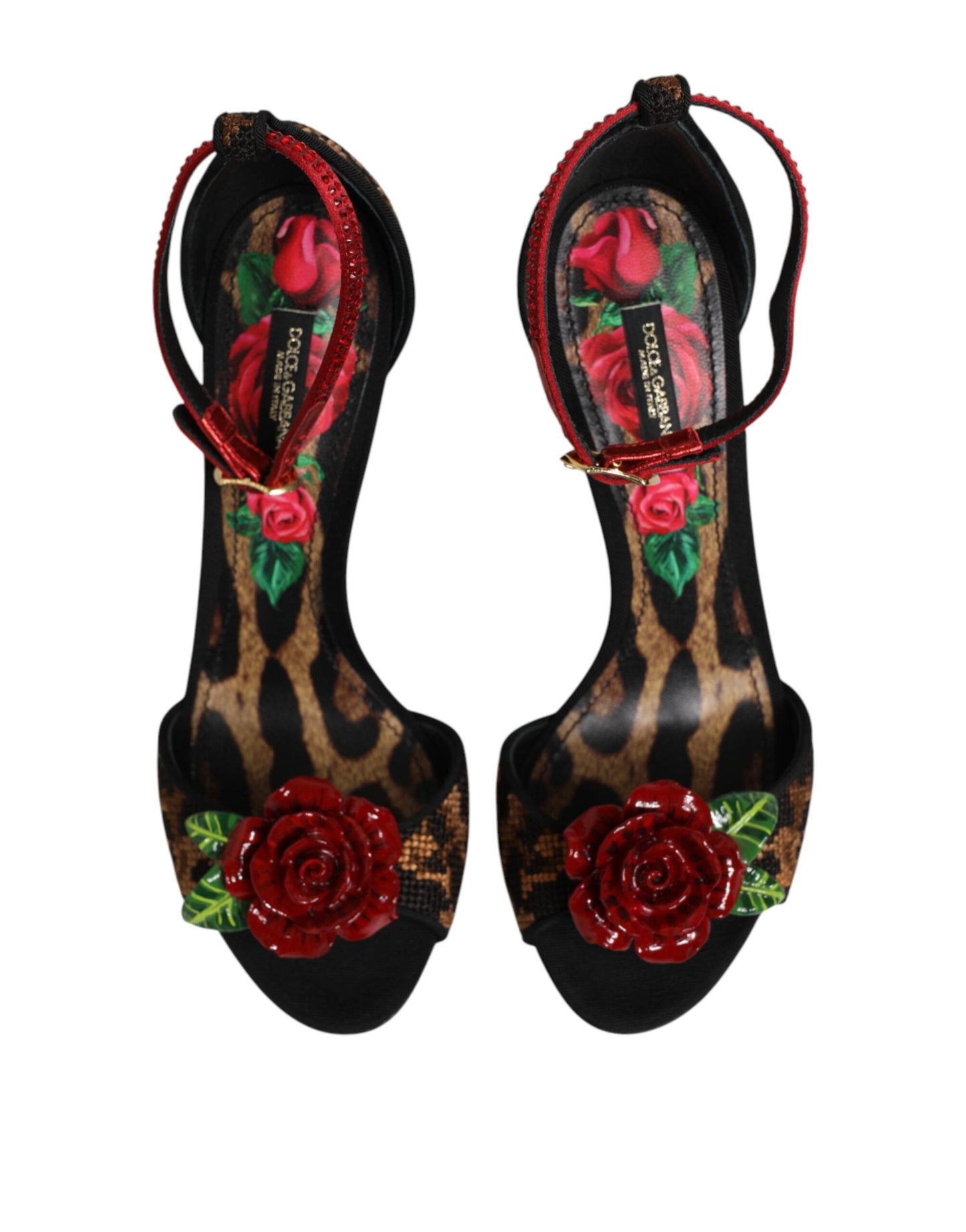 Brown Leopard Crystal Roses Sandals Shoes